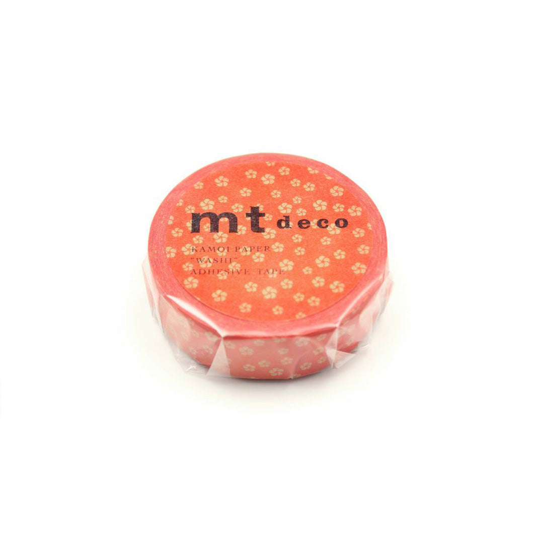 Masking Tape - Nejiriume - Petite Fleurs de Prunier Beige, Fond Rouge