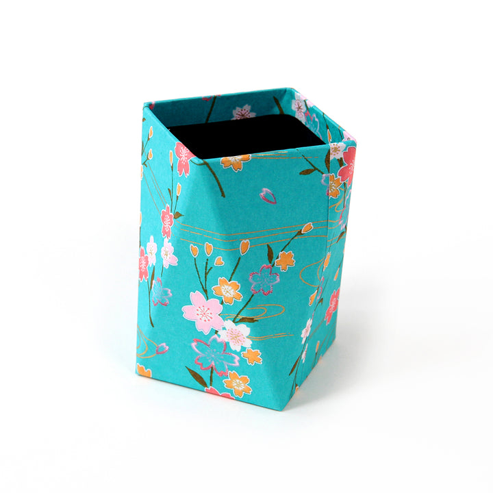 Papier Japonais - Branches de Cerisier et Ondulations - Bleu Turquoise, Rose, Or - M380