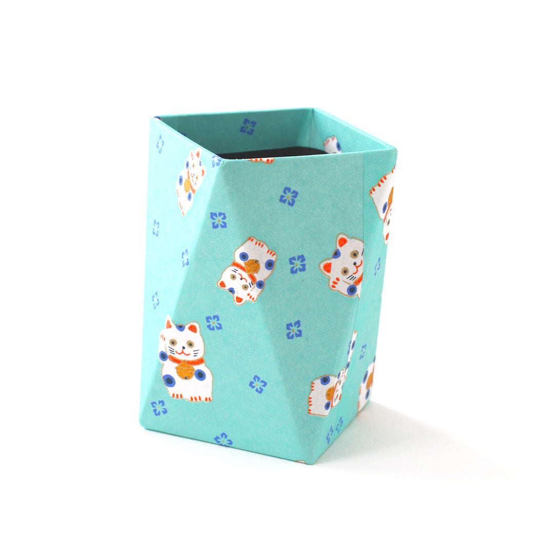 Pot à crayons prisme - Maneki Neko - Menthe, Orange et Bleu Violet - M838