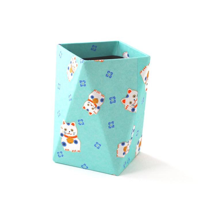 Pot à crayons prisme - Maneki Neko - Menthe, Orange et Bleu Violet - M838