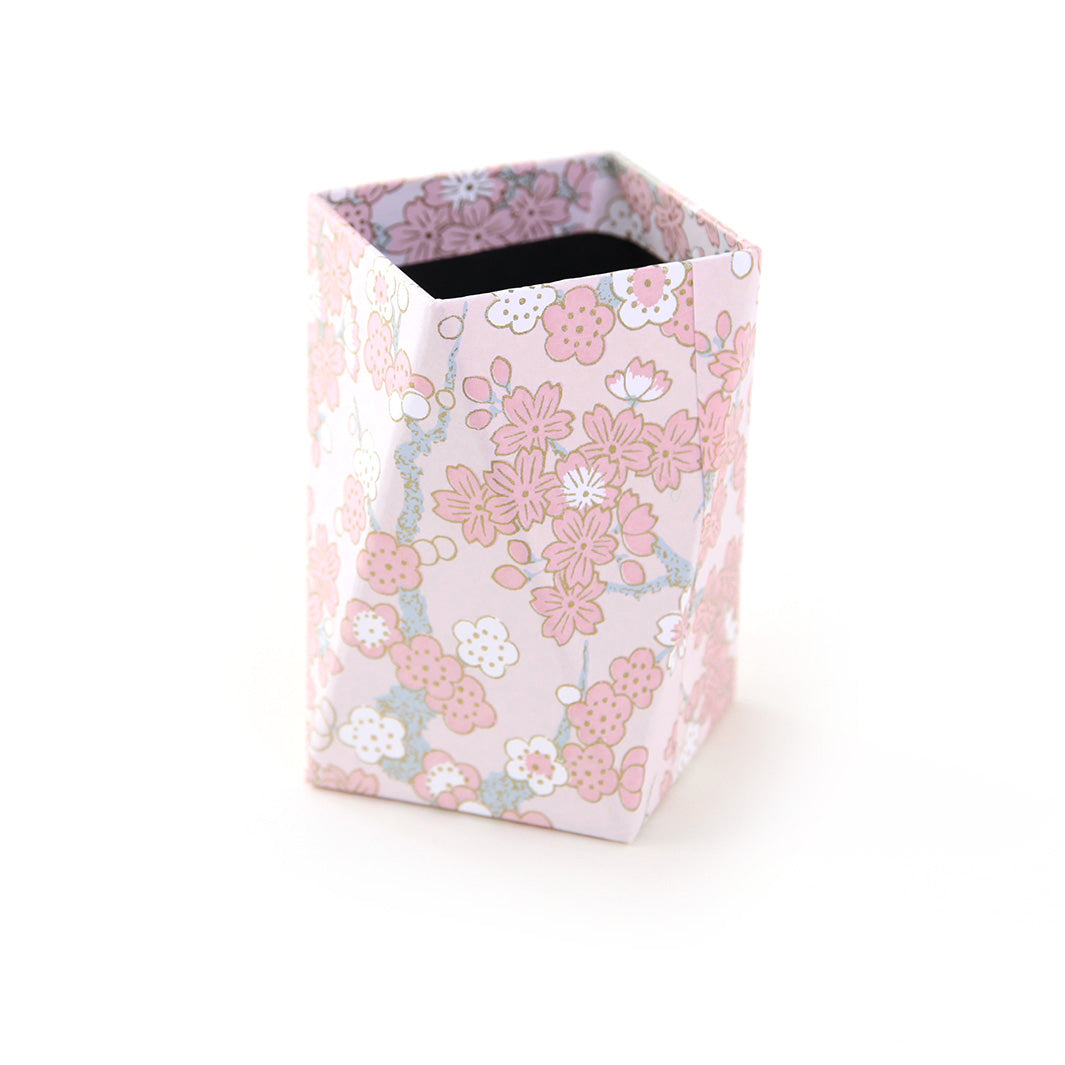 Pot à crayons prisme - Dessin de Fleurs de Cerisier et Prunier - Rose, Rose Poudré et Blanc - M902