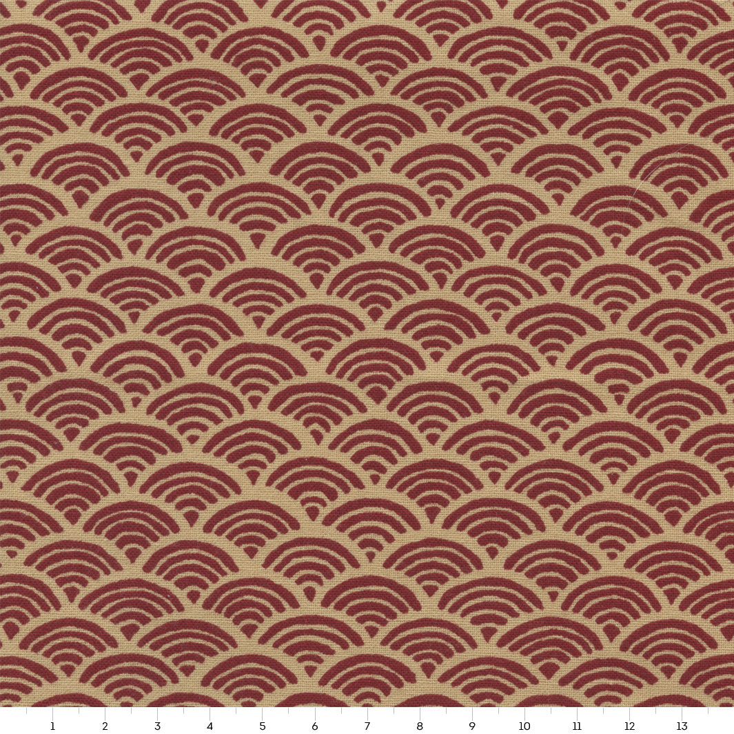 Tissu Japonais - Vagues - Rouge et Beige Foncés - T379