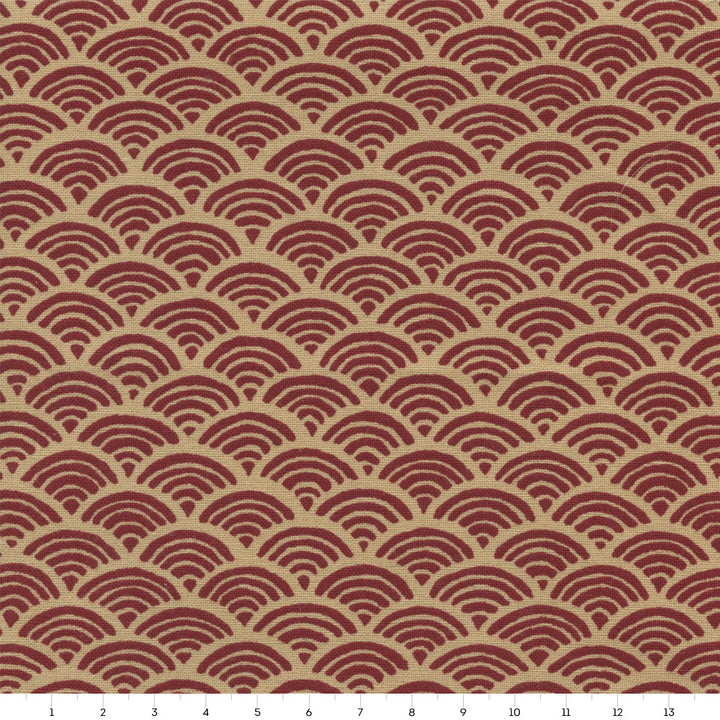 Tissu Japonais - Vagues - Rouge et Beige Foncés - T379