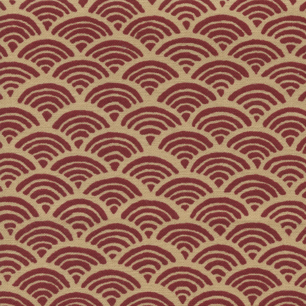 Tissu Japonais - Vagues - Rouge et Beige Foncés - T379