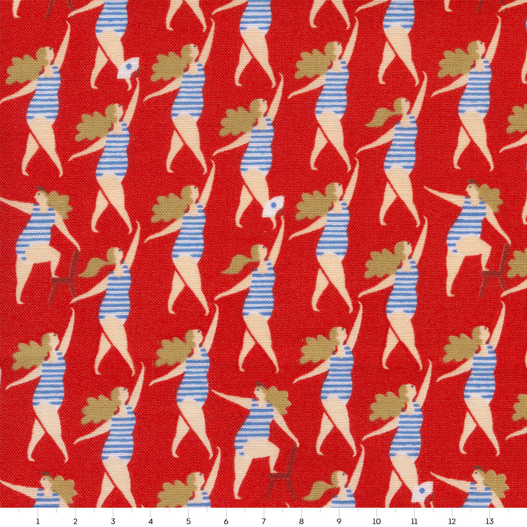 Tissu Japonais - Baigneuses - Rouge - T480