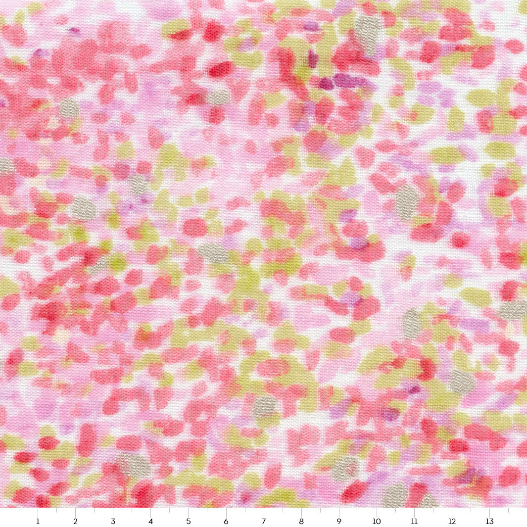 Tissu Japonais - Fleurs Mouchetées - Rose, Rouge, Violet, Jaune et Argent - T430