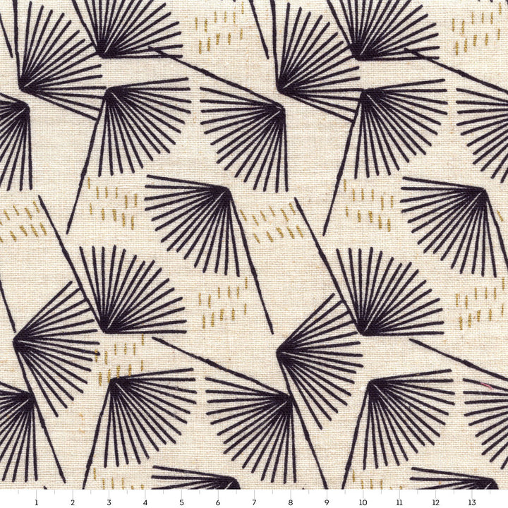 Tissu Japonais - Pissenlits Graphiques - Beige, Noir et Or - T436