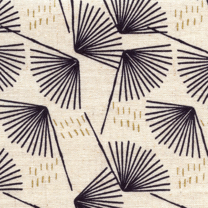 Tissu Japonais - Pissenlits Graphiques - Beige, Noir et Or - T436