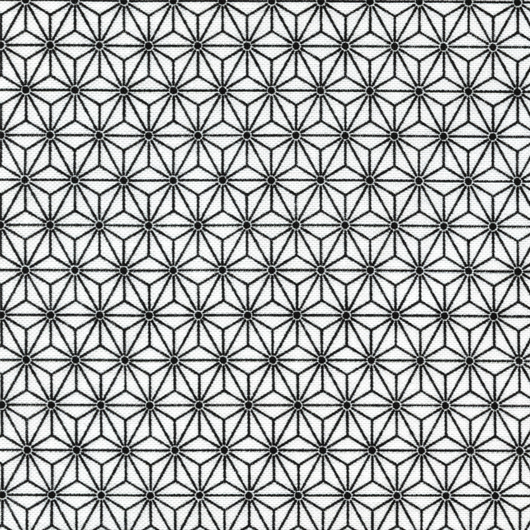 Tissu Japonais - Étoiles Graphiques - Noir et Blanc - T440