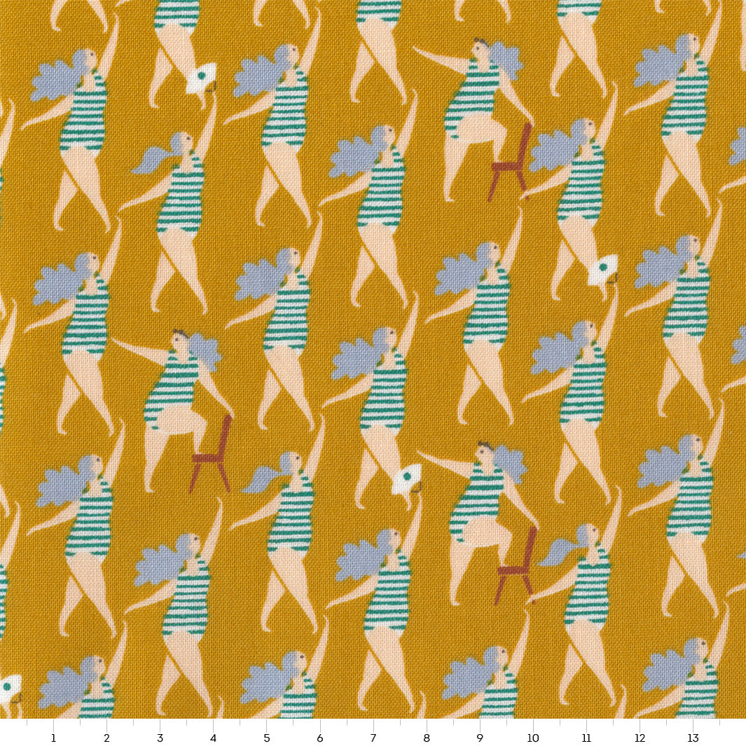 Tissu Japonais - Baigneuses - Jaune Moutarde - T481