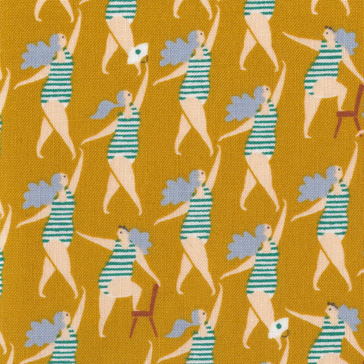 Tissu Japonais - Baigneuses - Jaune Moutarde - T481