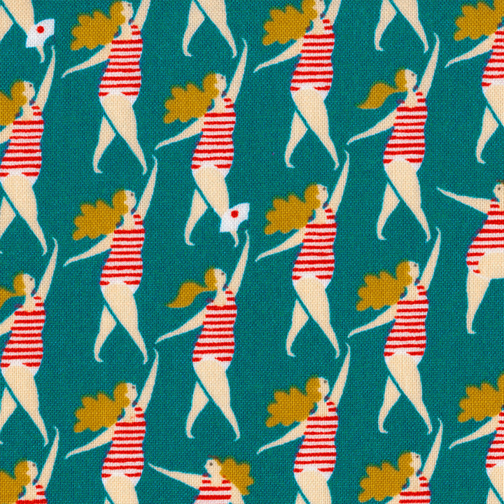 Tissu Japonais - Baigneuses - Turquoise - T482