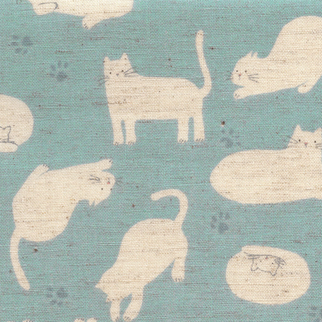 Tissu Japonais - Chats - Bleu Gris et Beige - T486