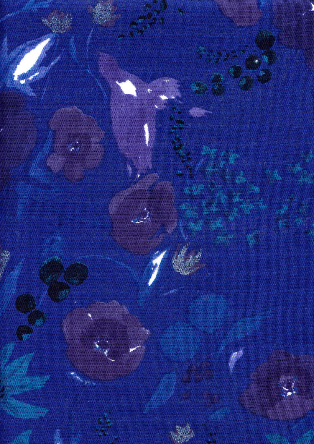 Tissu Japonais - Fleurs Aquarelle - Bleu, Turquoise et Violet - T487