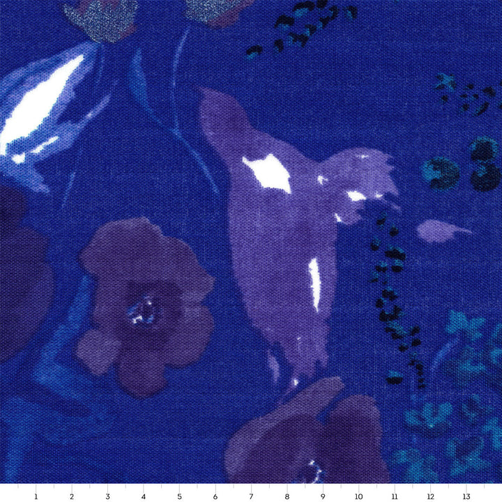 Tissu Japonais - Fleurs Aquarelle - Bleu, Turquoise et Violet - T487
