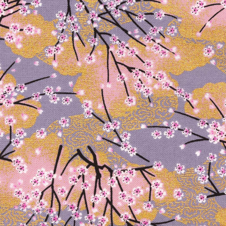 Tissu Japonais - Forêt de Cerisiers - Mauve, Vieux Rose et Or - T517