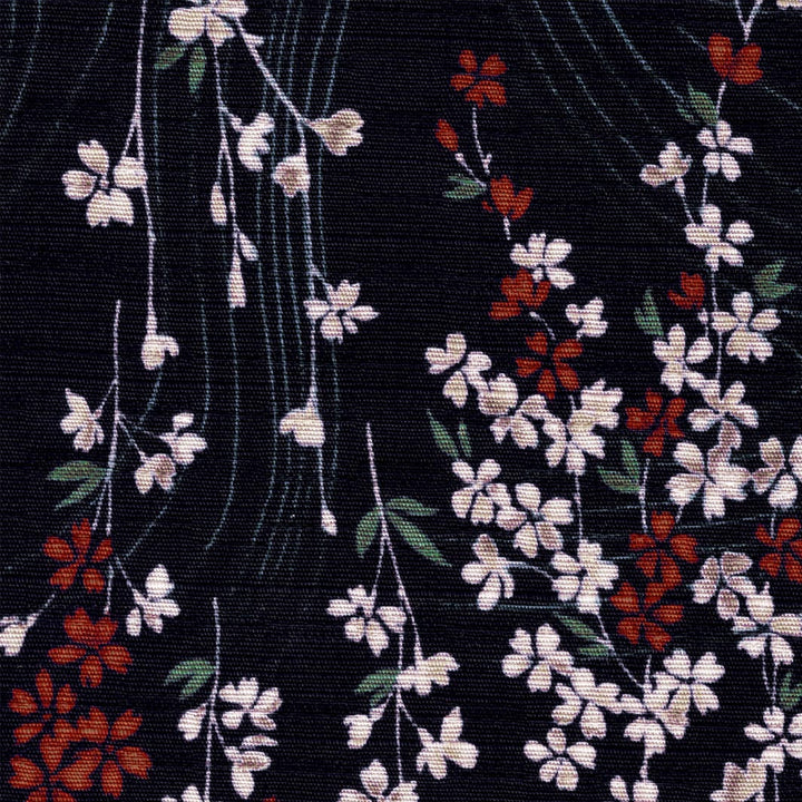 Tissu Japonais - Petit Cerisier en Fleur - Bleu Marine, Blanc, Rouge et Vert - T519
