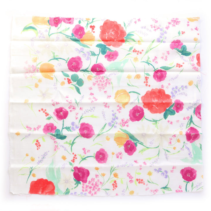 Tissu Japonais - Fleurs Aquarelle - Magenta, Rouge Orangé, Jaune et Vert - T534