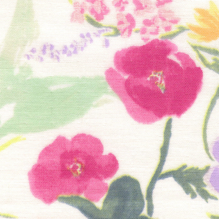 Tissu Japonais - Fleurs Aquarelle - Magenta, Rouge Orangé, Jaune et Vert - T534