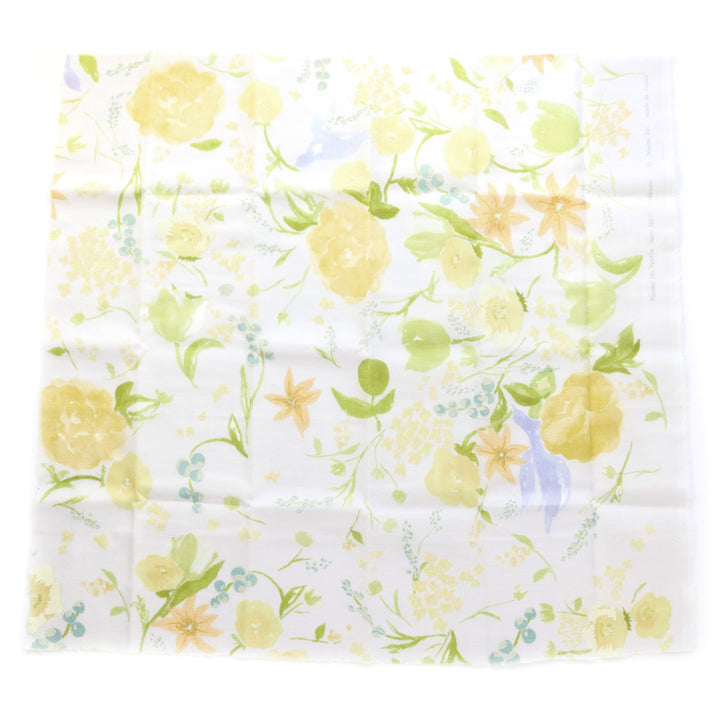 Tissu Japonais - Fleurs Aquarelle - Jaune et Vert Acidulé, Bleu Gris et Gris Perle - T535