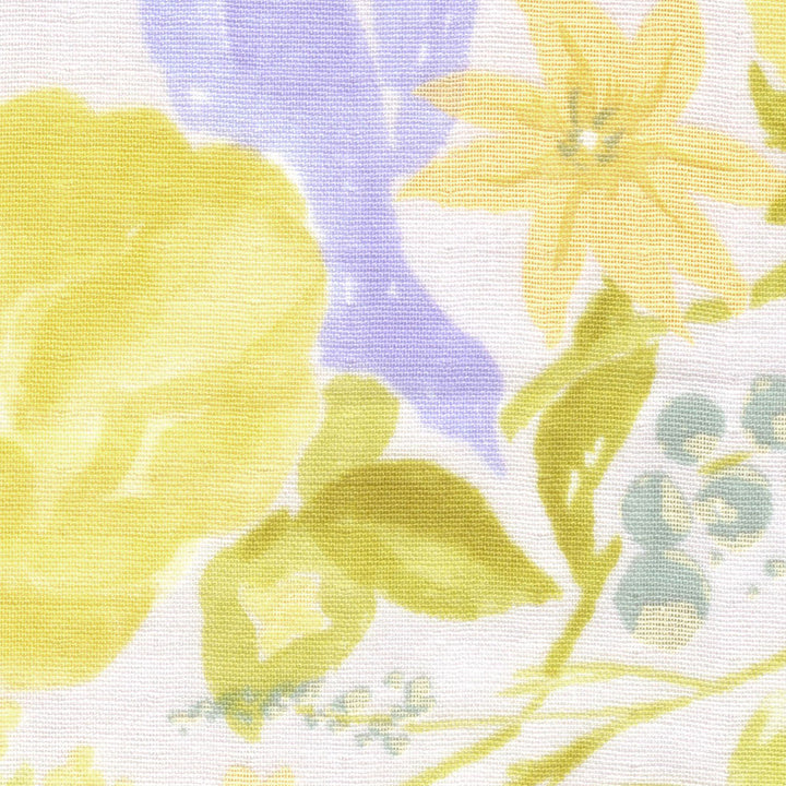 Tissu Japonais - Fleurs Aquarelle - Jaune et Vert Acidulé, Bleu Gris et Gris Perle - T535