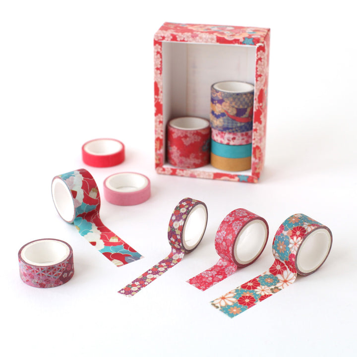 Coffret de 12 masking tapes aux motifs et tailles variés - Rouge