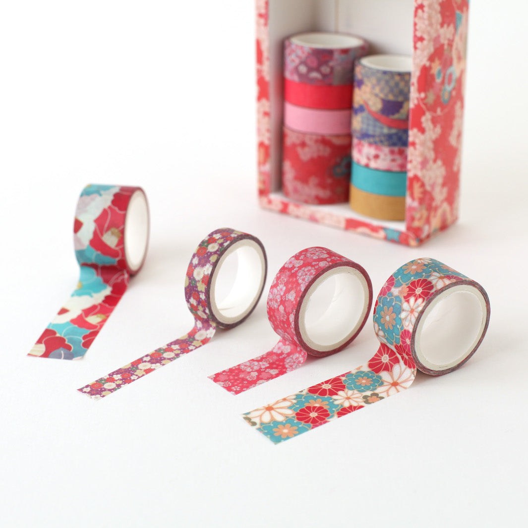 Coffret de 12 masking tapes aux motifs et tailles variés - Rouge