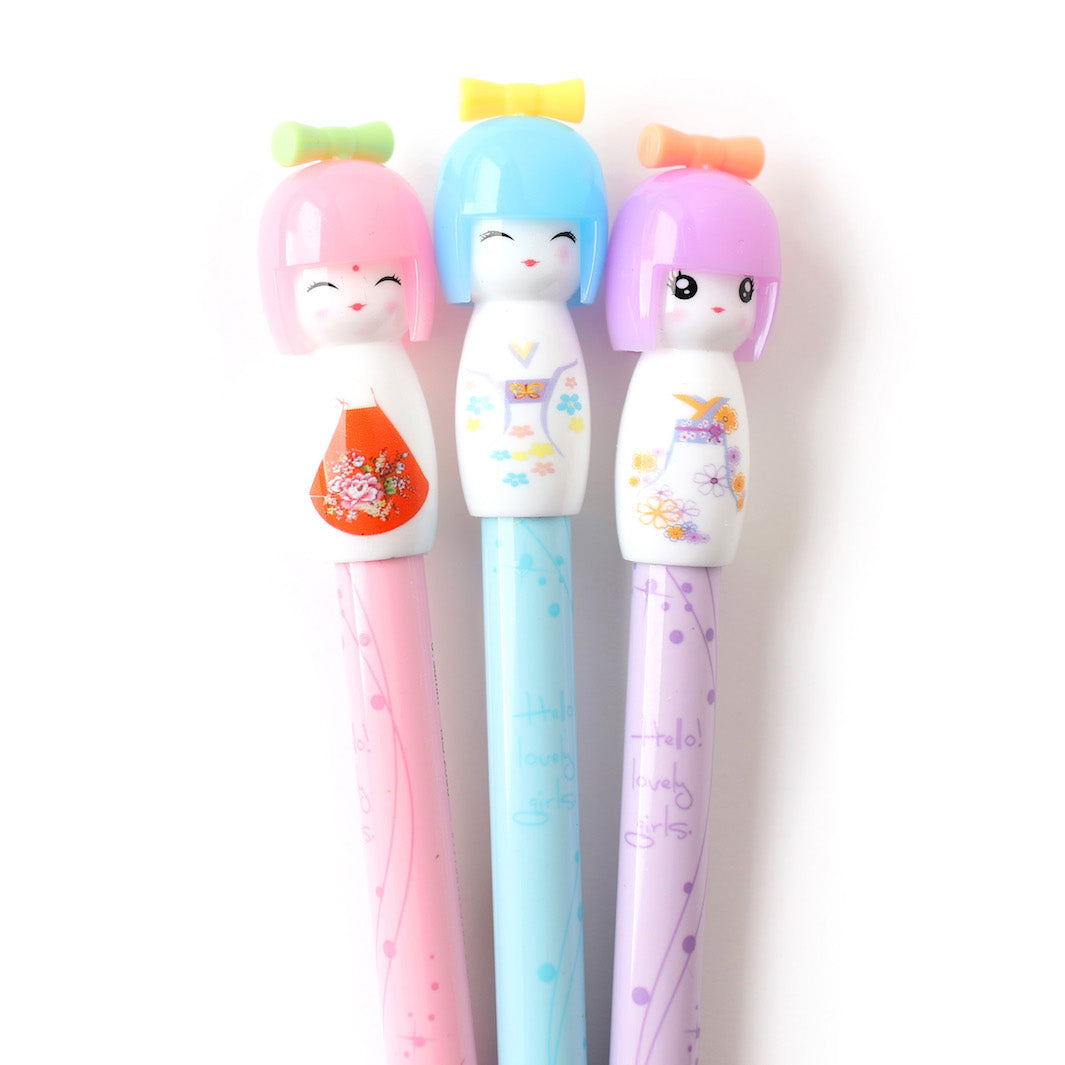 Stylo Gel - Kokeshi, Violet et Corail - Noir, 0,38mm