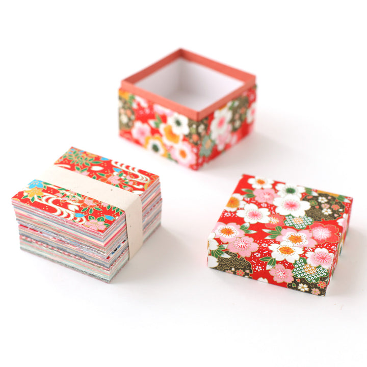 200 Papiers Origami - 6 x 6 cm - Motifs variés - Traditionnel - Boîte Rouge