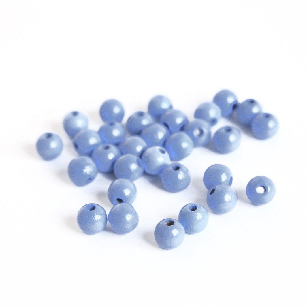 Lot de 30 perles en bois - Bleu - 8mm