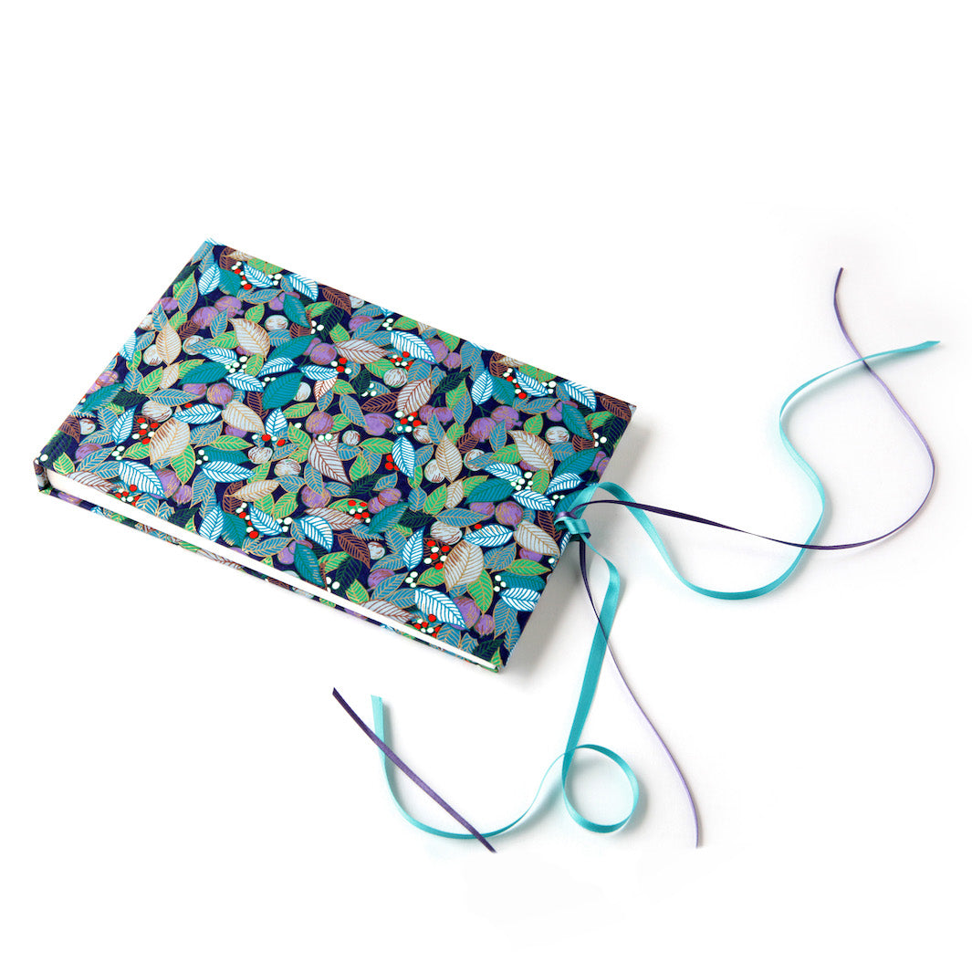 Album Photo en Papier Japonais - Feuilles, Baies et Fruits - Bleu, Vert et Violet - M829 - Petit Rectangle