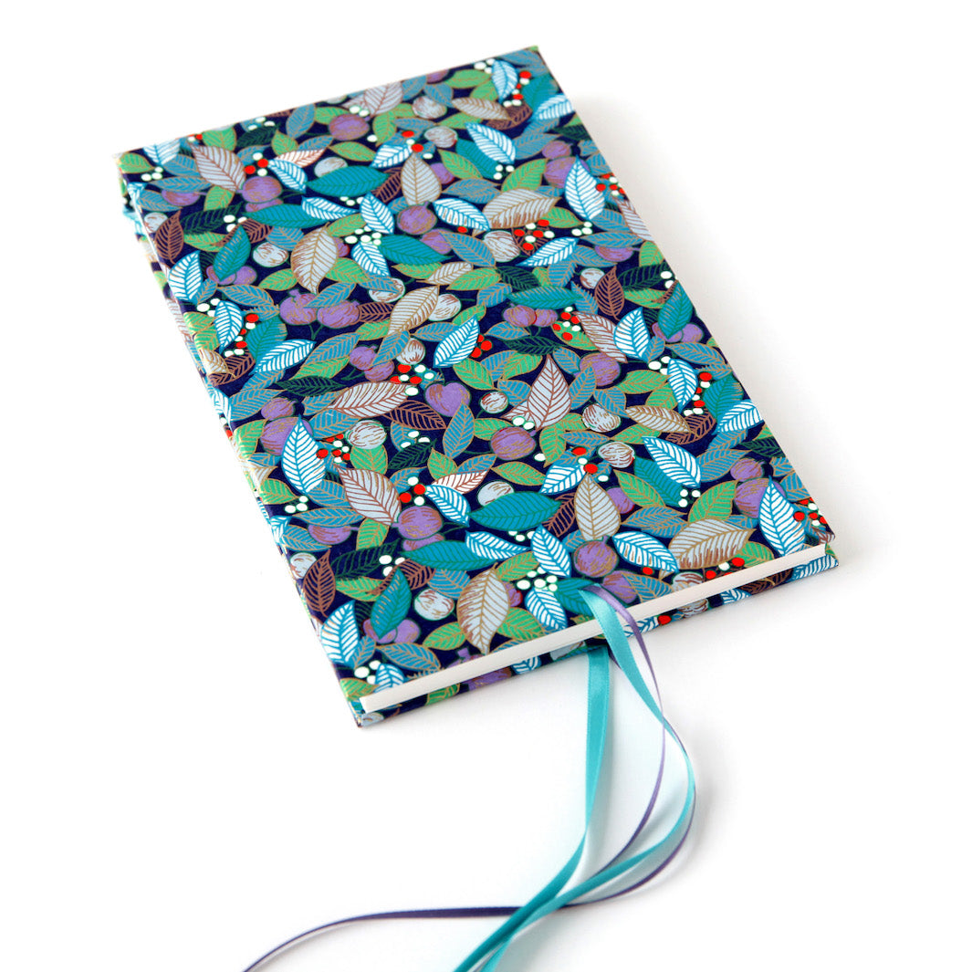 Album Photo en Papier Japonais - Feuilles, Baies et Fruits - Bleu, Vert et Violet - M829 - Petit Rectangle