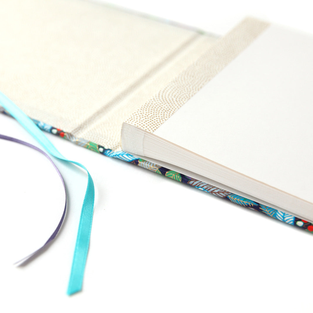 Album Photo en Papier Japonais - Feuilles, Baies et Fruits - Bleu, Vert et Violet - M829 - Petit Rectangle