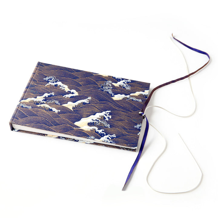 Album Photo en Papier Japonais - Vagues & Écumes - Bleu Nuit et Or - M851 - Petit Rectangle