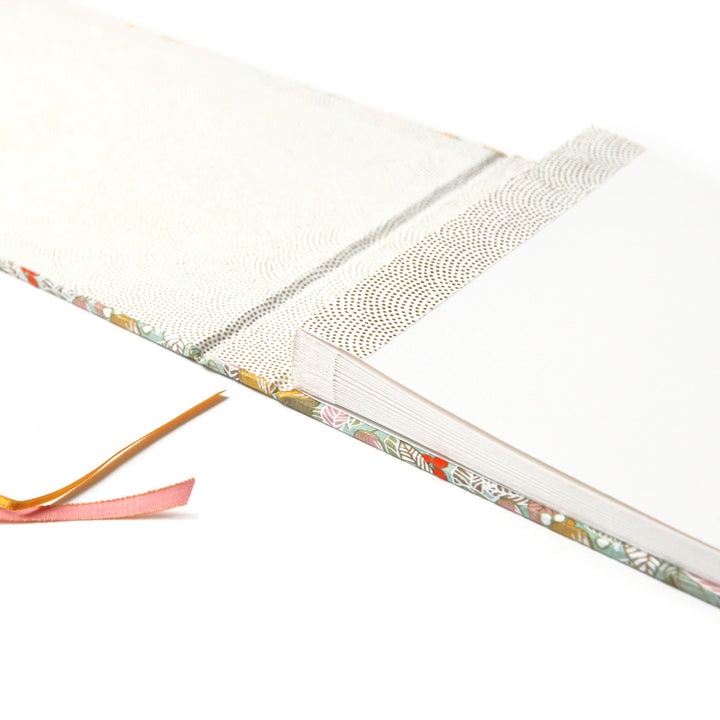 Album Photo en Papier Japonais - Feuilles, Baies et Fruits - Vert Sauge, Rose et Jaune Paille - M898 - Petit Rectangle