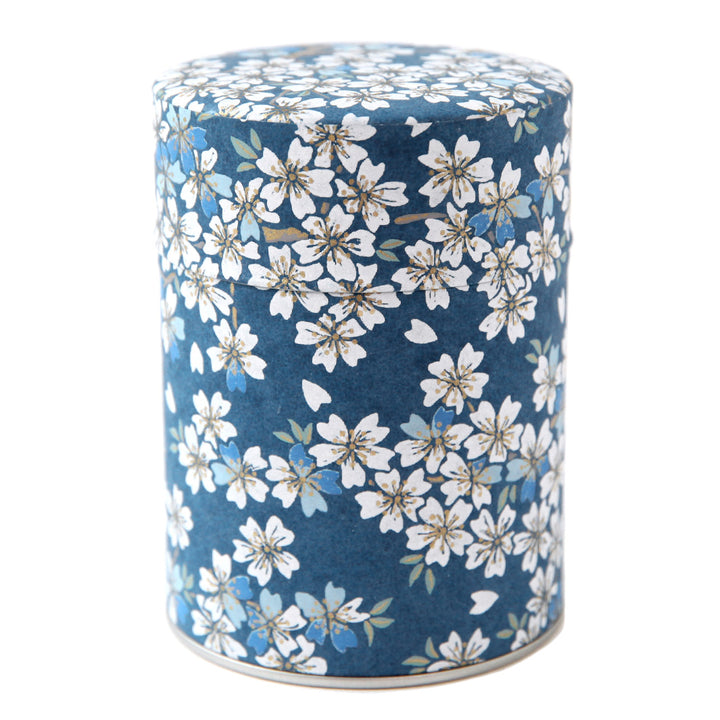 Boîte à Thé Cylindre - Fleurs de Cerisier - Bleu Marine - M619