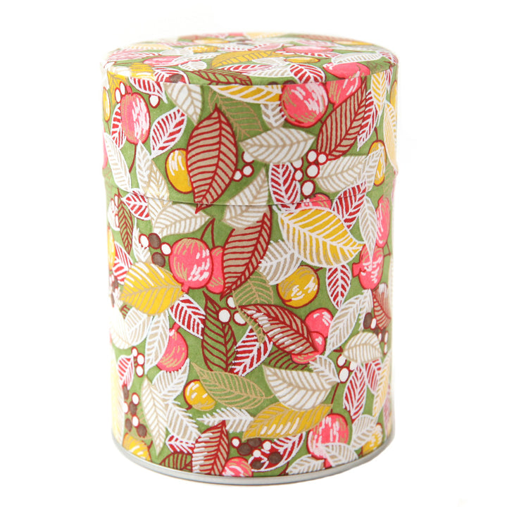 Boîte à Thé Cylindre - Feuilles, Baies et Fruits - Corail, Jaune et Vert - M830