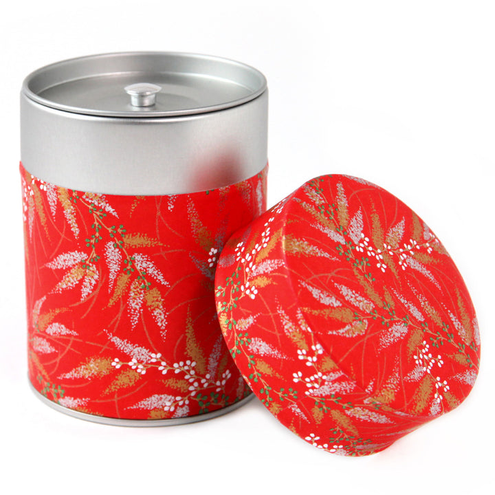 Boîte à Thé Cylindre - Conifères et Baies - Rouge, Or, Argent, Blanc et Vert - M923