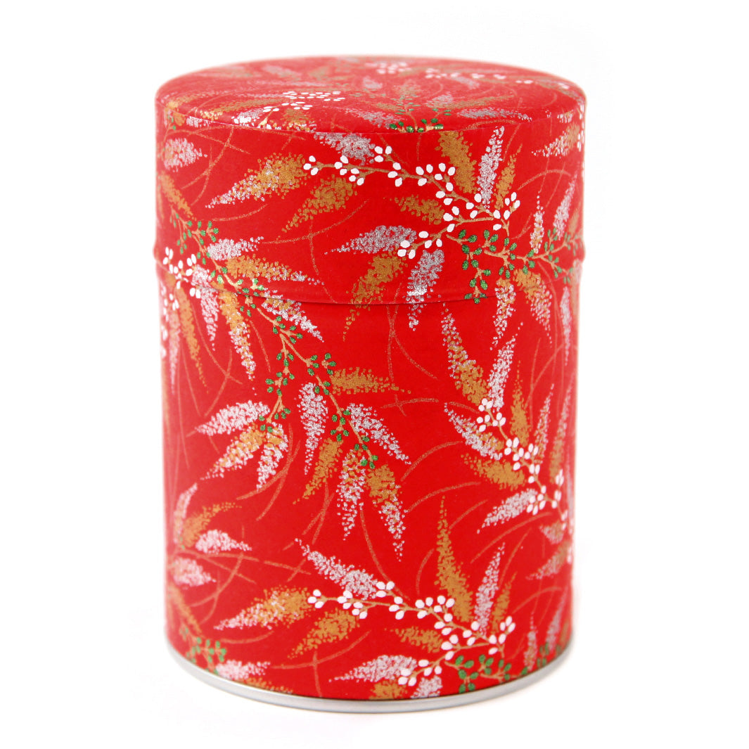 Boîte à Thé Cylindre - Conifères et Baies - Rouge, Or, Argent, Blanc et Vert - M923