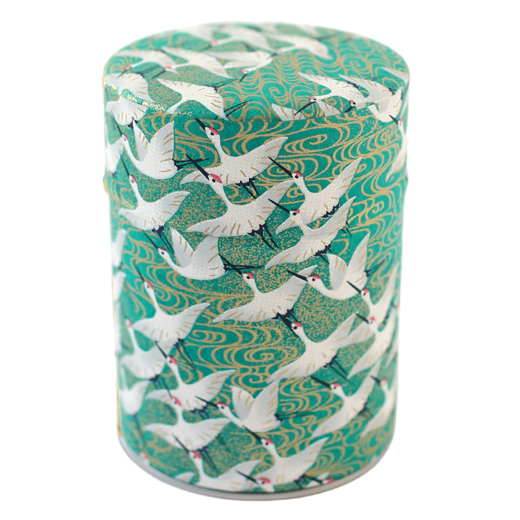 Boîte à Thé Cylindre - Envolée de Grues - Vert - M931