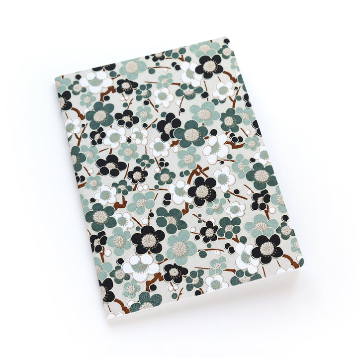 Carnet Papier Japonais - Grandes Fleurs de Prunier - Noir et Gris - M452