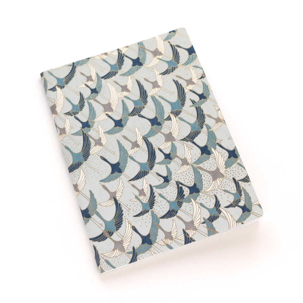 Carnet Papier Japonais - Envolée de Grues - Gris Perle, Bleu et Taupe - M753