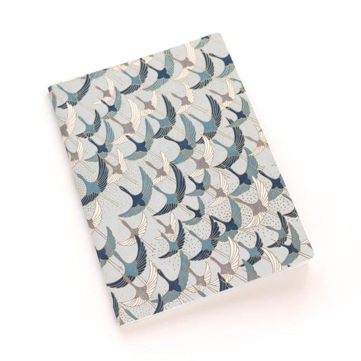 Carnet Papier Japonais - Envolée de Grues - Gris Perle, Bleu et Taupe - M753