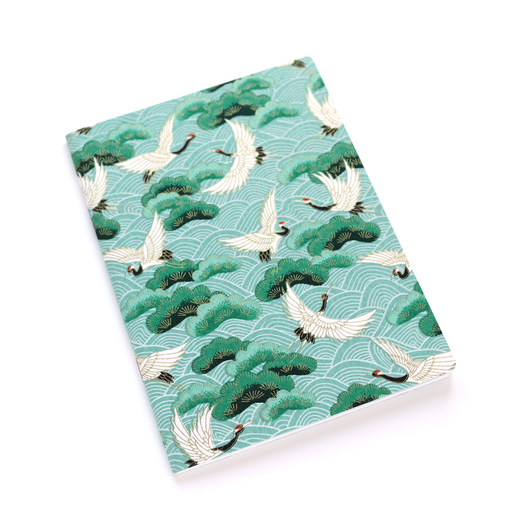 Carnet Papier Japonais - Grues, Pins et Vagues - Vert d'Eau et Vert Sapin - M921