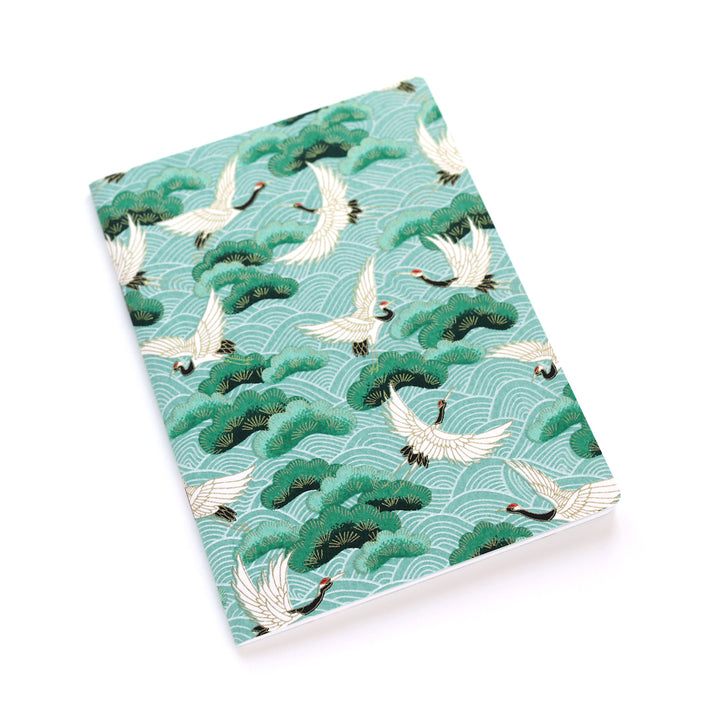 Carnet Papier Japonais - Grues, Pins et Vagues - Vert d'Eau et Vert Sapin - M921