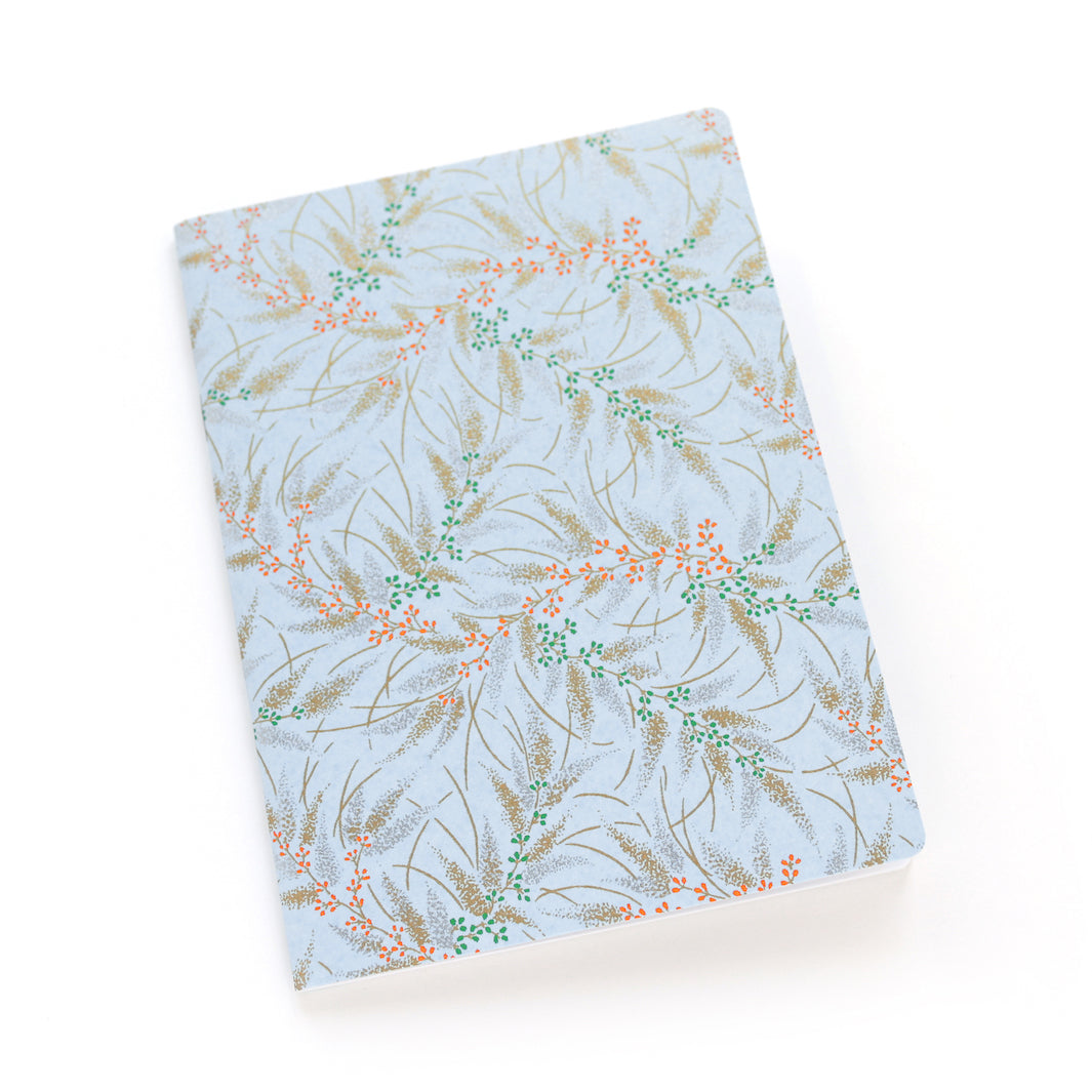 Carnet Papier Japonais - Conifères et Baies - Bleu Ciel, Or, Argent, Corail et Vert - M926
