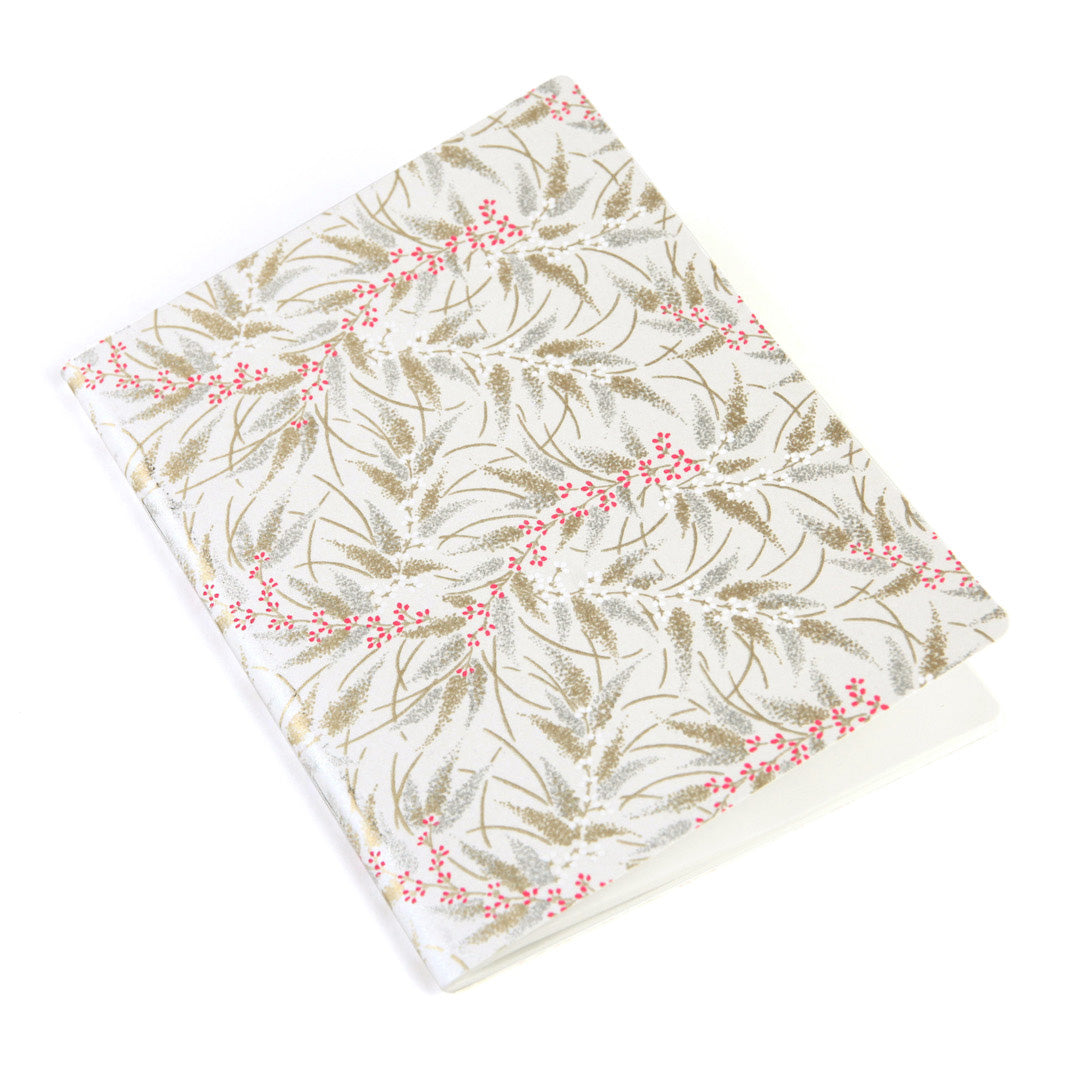 Carnet Papier Japonais - Conifères et Baies - Blanc Nacré, Or, Argent et Rose Vif - M928