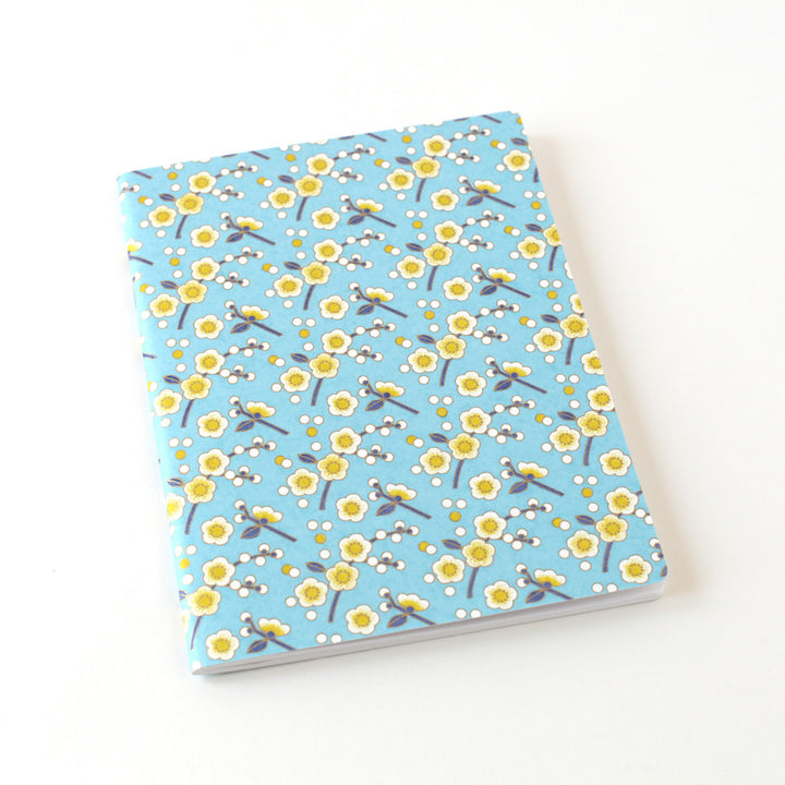 Carnet Papier Japonais - Fleurs de pruniers simples - Bleu Ciel, Jaune et Violet - M824