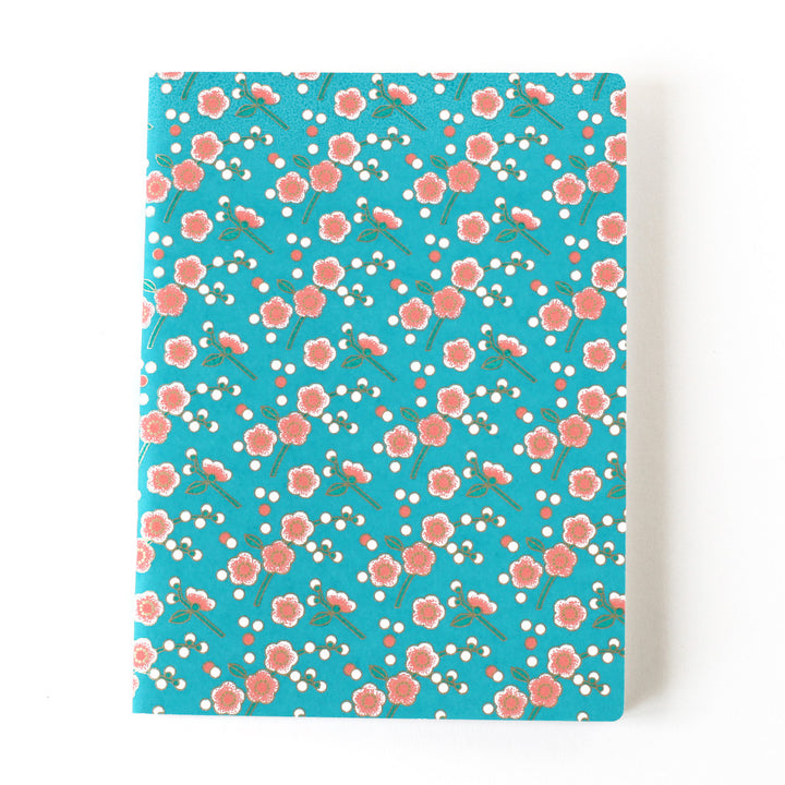 Carnet Papier Japonais - Fleurs de pruniers simples - Bleu, Corail et Vert - M831