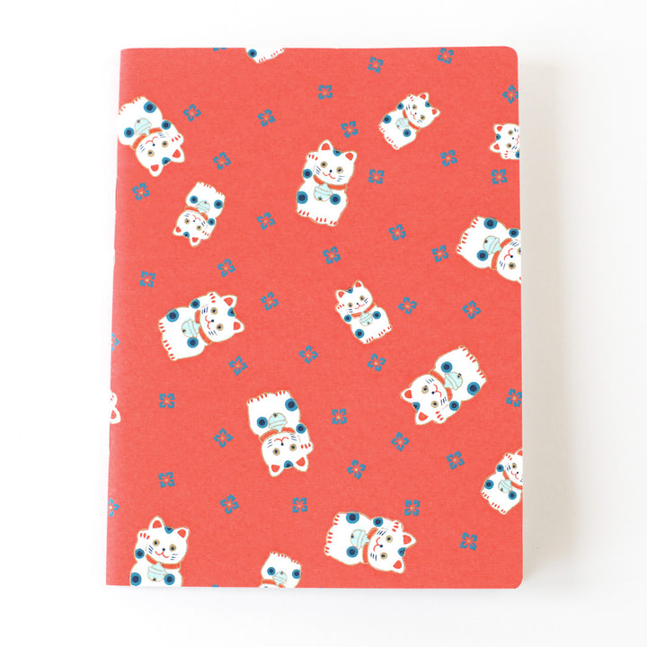 Carnet Papier Japonais - Maneki Neko - Rouge Orangé et Bleu Gris - M843